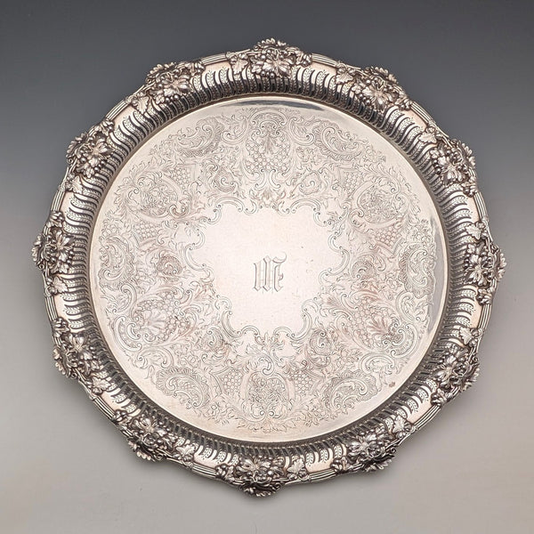 英国ヴィンテージ シルバープレート製 丸脚サルヴァ 直径36cm